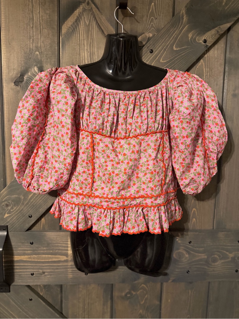 Loeffler Randall Pink Floral Puff-Sleeve Peasant Blouse
